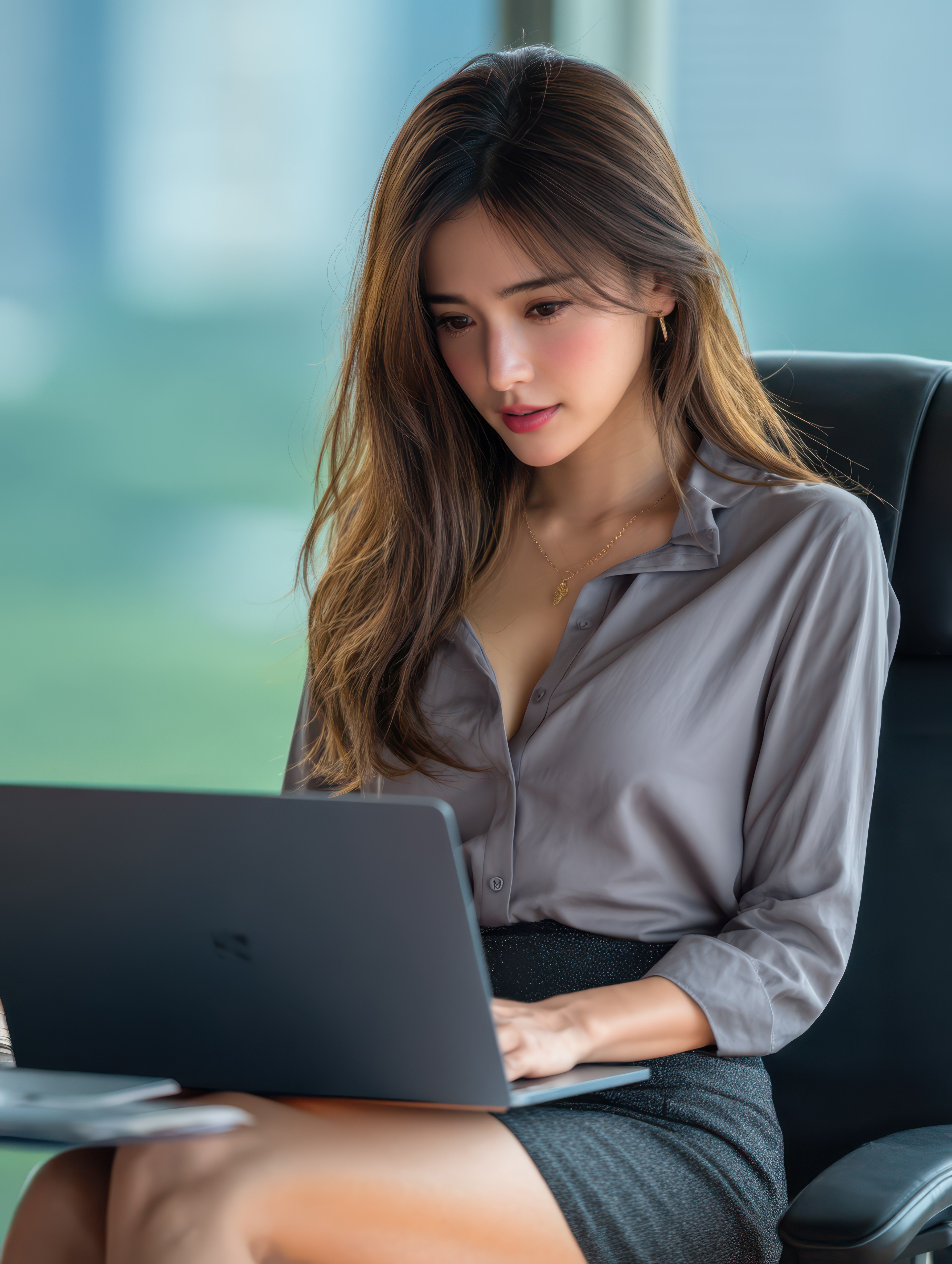 Coordenadora de RH trabalhando no laptop